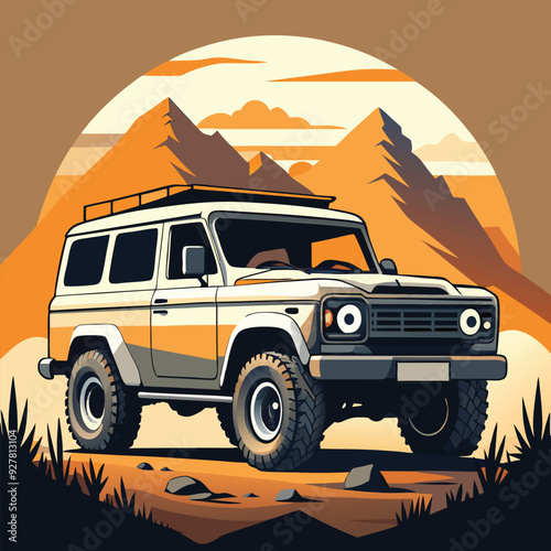 Off-road vehicle with large tires and a rugged illustrator vector design. 