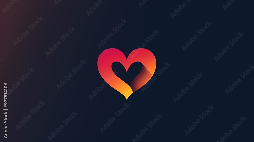 Abstract heart shape in gradient of red, orange, and yellow on a dark blue background. Abstract heart shape in gradient of red, orange, and yellow on a dark blue background.