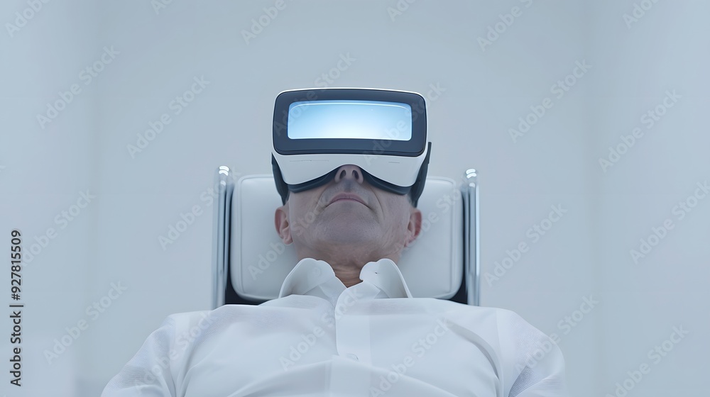 Naklejka premium Mature businessman wearing VR glasses in office 