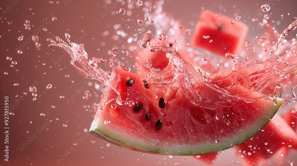 Fresh watermelon slices with water splash. Fresh watermelon slices with water splash.