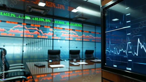 Wallpaper Mural A detailed line graph on a large screen in a corporate office, showing a steady rise in financial security and stock market growth, symbolizing stability Torontodigital.ca