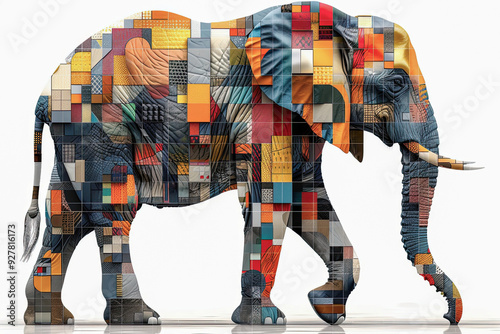 an elephant with its body composed of various geometric shapes and patterns, symbolizing the complexity and beauty of nature photo