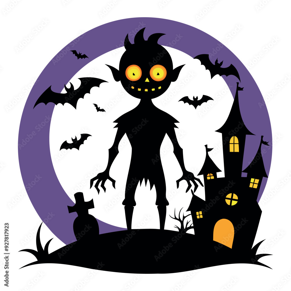 Halloween Vector Silhouette With Haunted House, pumpkin, and Bats Isolated on a white background Halloween Vector Silhouette With Haunted House, pumpkin, and Bats Isolated on a white background