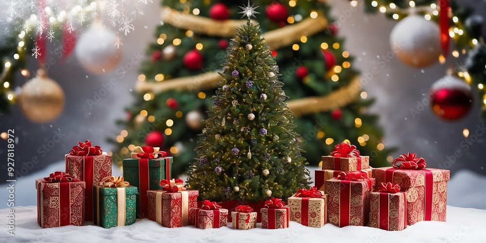 X-mas Gift Box Background, Chalet With Christmas Decoration