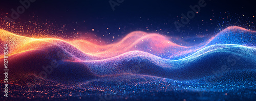 Abstract Data Visualization Background with Colorful Wavy Particle Streams in a Dark Space