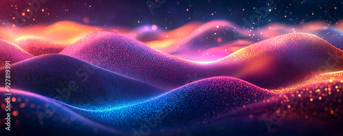 Abstract Data Visualization Background with Colorful Wavy Particle Streams in a Dark Space