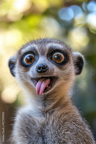 A portrait of a funny animal making a silly expression.