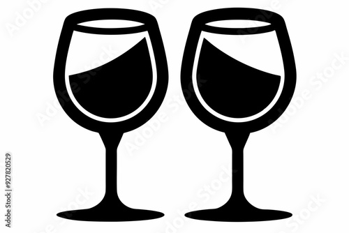 Wine glass icon, two wine glasses vector silhouette