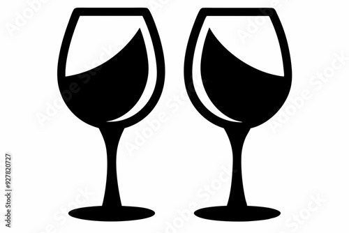 Wine glass icon, two wine glasses vector silhouette