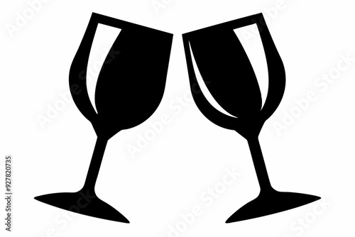 Wine glasses silhouette vector, wine icon, cheers with wine glasses. vector illustration
