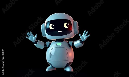 Friendly Animated Robot Waving in Dark Background