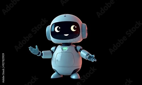 Friendly Robot Greeting Animation in Dark Background