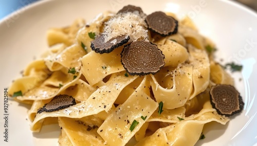 Pasta with black truffle and parmesan. photo