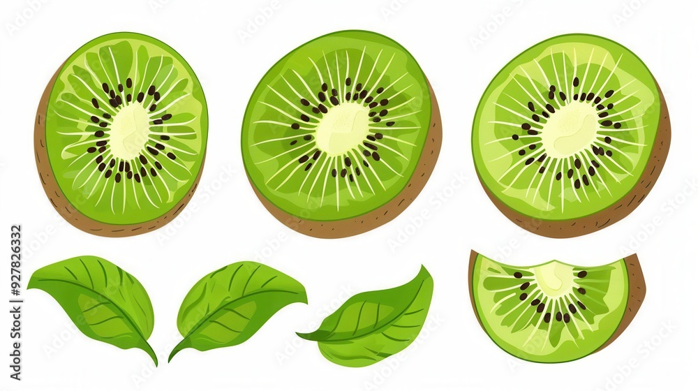 Fresh kiwi fruit slice on table closeup view