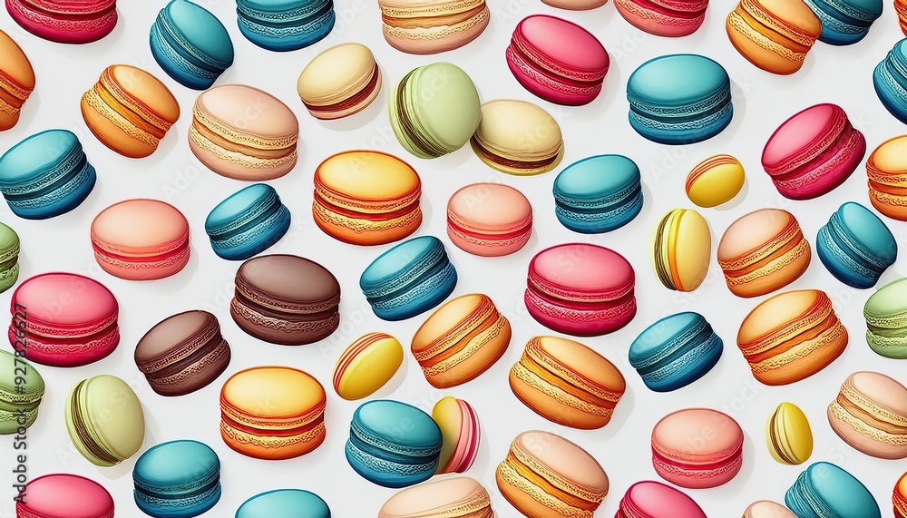 Macarons cake seamless repeating pattern, high contrasty. White background Macarons cake seamless repeating pattern, high contrasty. White background