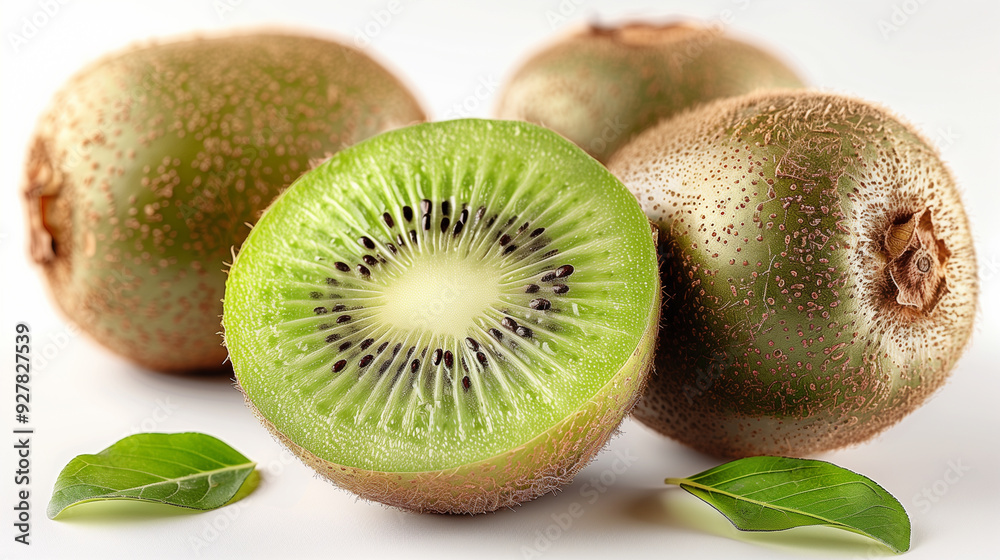 Fototapeta premium Ripe kiwi fruits, isolated on white background
