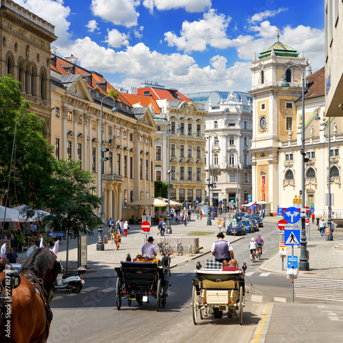Beautiful View of the old town square Freyung from Heidenschuss. Freyung public square in Vienna. Capital of Austria, Vienna photo