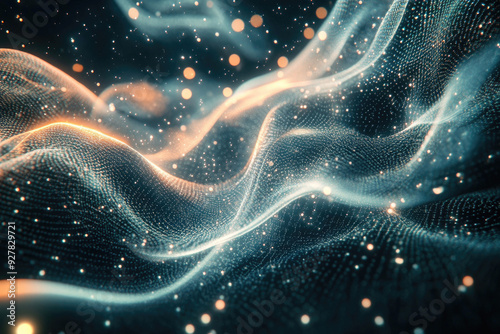 An abstract background featuring particle technology with dynamic and intricate patterns.