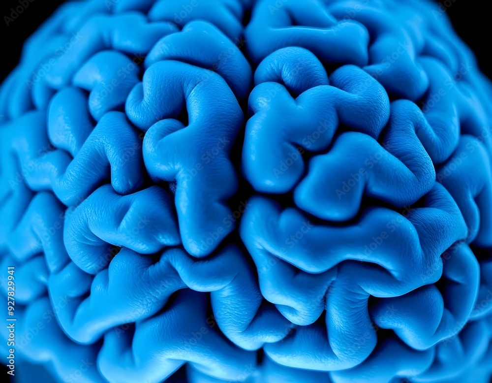 A close-up view of a human blue brain showing the intricate folds and structures of the cerebral cortex create with ai