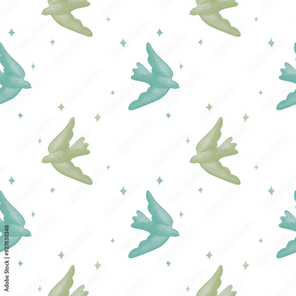 Fototapeta premium Watercolor flying birds silhouette on transparent background 