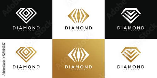 Set of luxury diamond logo design. Premium Vector