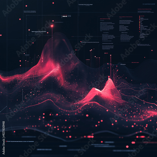 Futuristic Minimalist Business Data Visualization with Flowing Digital Waves and Red Accents