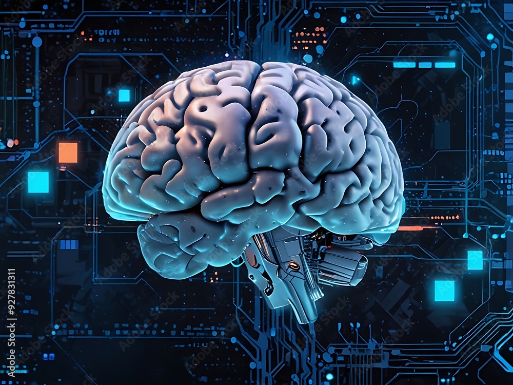 the human brain on technology background represents artificial intelligence and cyber space concept
the human brain on technology background represents artificial intelligence and cyber space concept