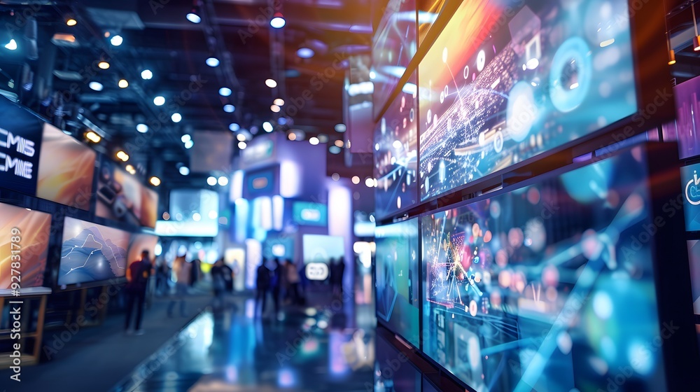 A modern virtual event platform featuring interactive digital booths, live-streamed presentations, and a dynamic, high-tech interface designed for engaging remote attendees. A modern virtual event platform featuring interactive digital booths, live-streamed presentations, and a dynamic, high-tech interface designed for engaging remote attendees.