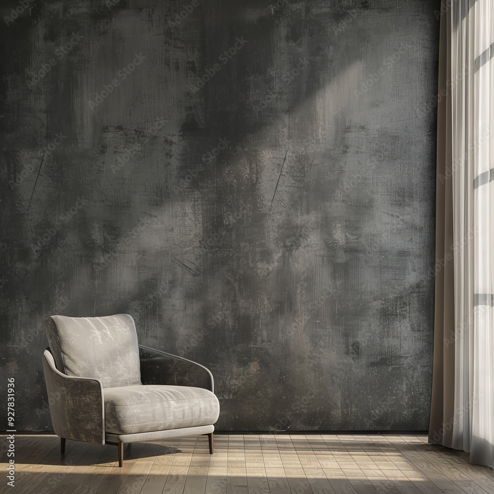 Living room interior room concrete wall mockup has an armchair on empty dark wall background. -- Living room interior room concrete wall mockup has an armchair on empty dark wall background. --