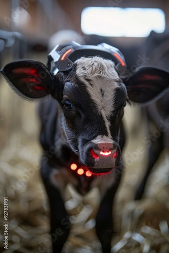 Wearable device on calf for monitoring health and breeding cycles in livestock on a farm