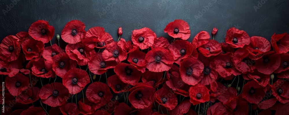 A vibrant display of dark red poppies symbolizing remembrance for Anzac Day A vibrant display of dark red poppies symbolizing remembrance for Anzac Day