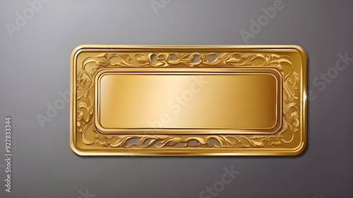 Gold rectangle button with background frame; beautiful, metallic, luxurious, isolated, white background with gold rectangle button and frame design. border, golden, picture frame, picture, antique, vi photo