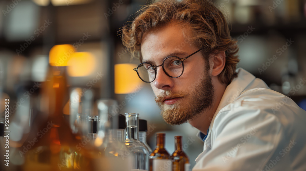 A scientist in a lab coat conducting an experiment, surrounded by modern laboratory equipment A scientist in a lab coat conducting an experiment, surrounded by modern laboratory equipment
