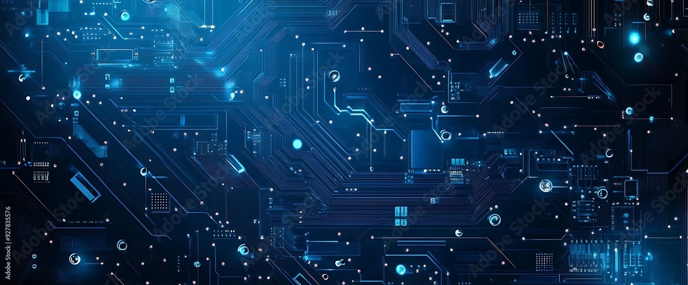 Close up of a glowing blue circuit board. Close up of a glowing blue circuit board.