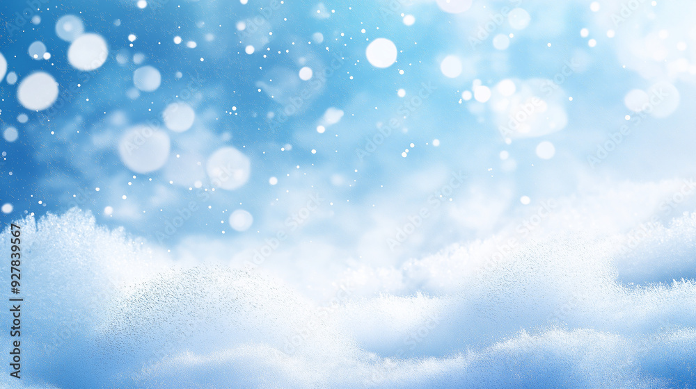Naklejka premium Abstract blue background with falling snowflakes and bokeh lights. Christmas or New Year concept