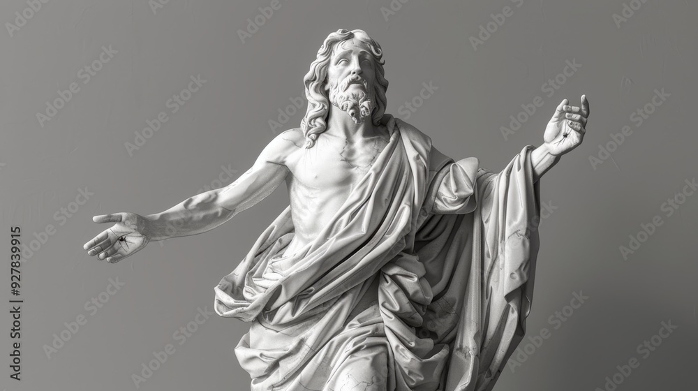 Black and White Statue of Jesus Christ with Open Arms Symbolizing Peace. Black and White Statue of Jesus Christ with Open Arms Symbolizing Peace.