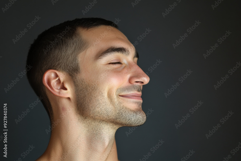 Obraz premium A close up of a man's face with his eyes closed