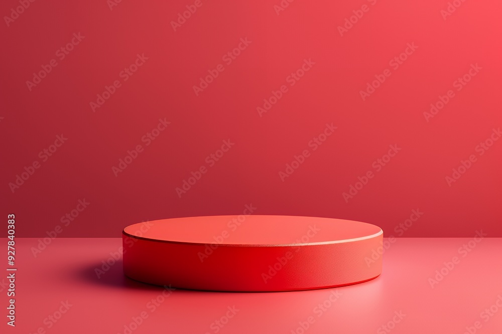 Red cylinder podium on a red background. Red cylinder podium on a red background.