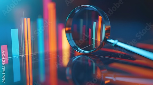 A sleek, high-resolution view of a bar graph where one bar is magnified through a modern magnifying glass. 