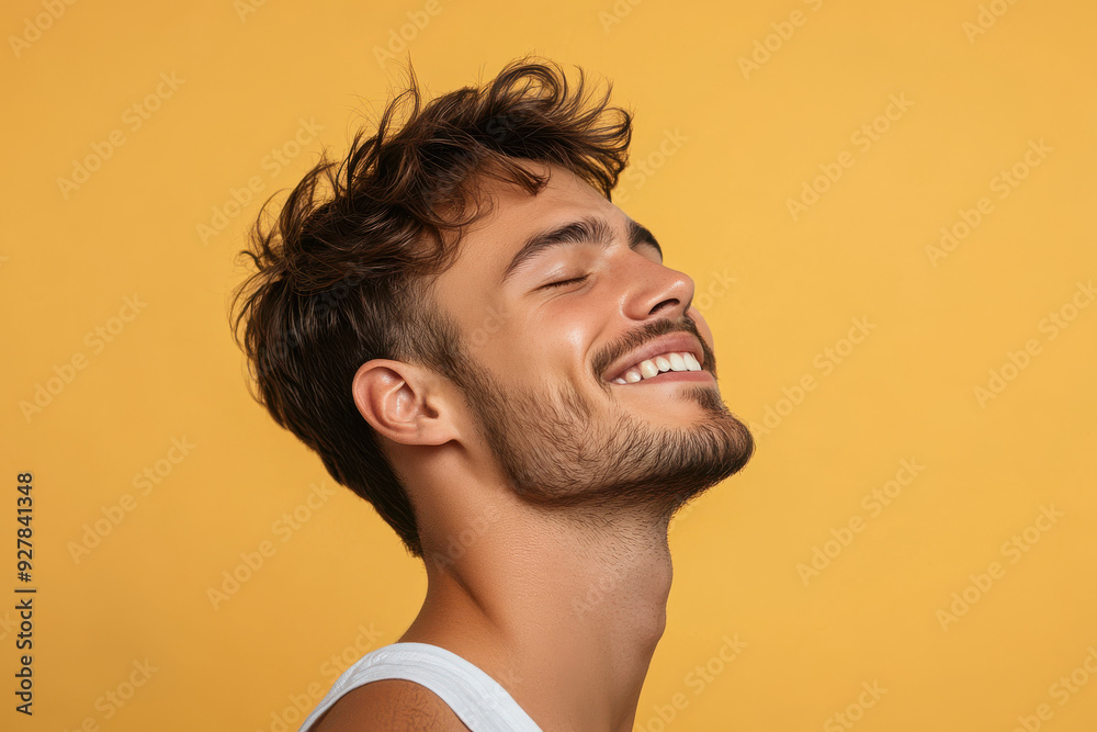 A close up of a man's face with his eyes closed A close up of a man's face with his eyes closed