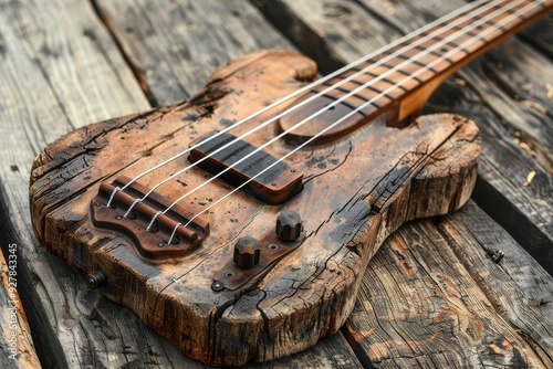 micro bass guitar on old wood photo