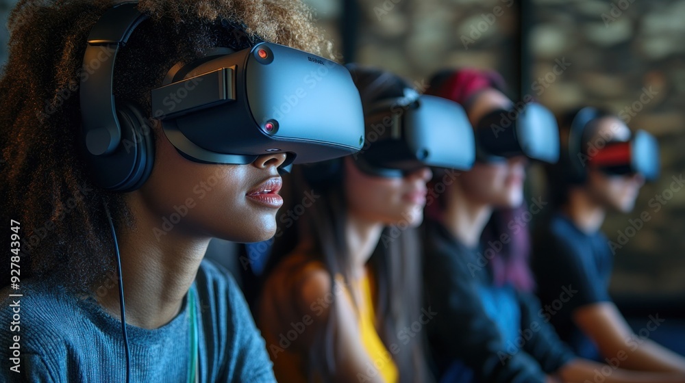 People wearing VR headsets People wearing VR headsets
