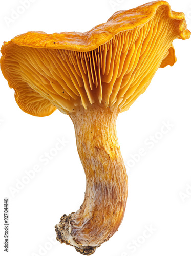 golden chanterelle isolated on transparent background -  Cantharellus cibarius with Detailed Scaly Cap and Thick Stem Close-Up photo