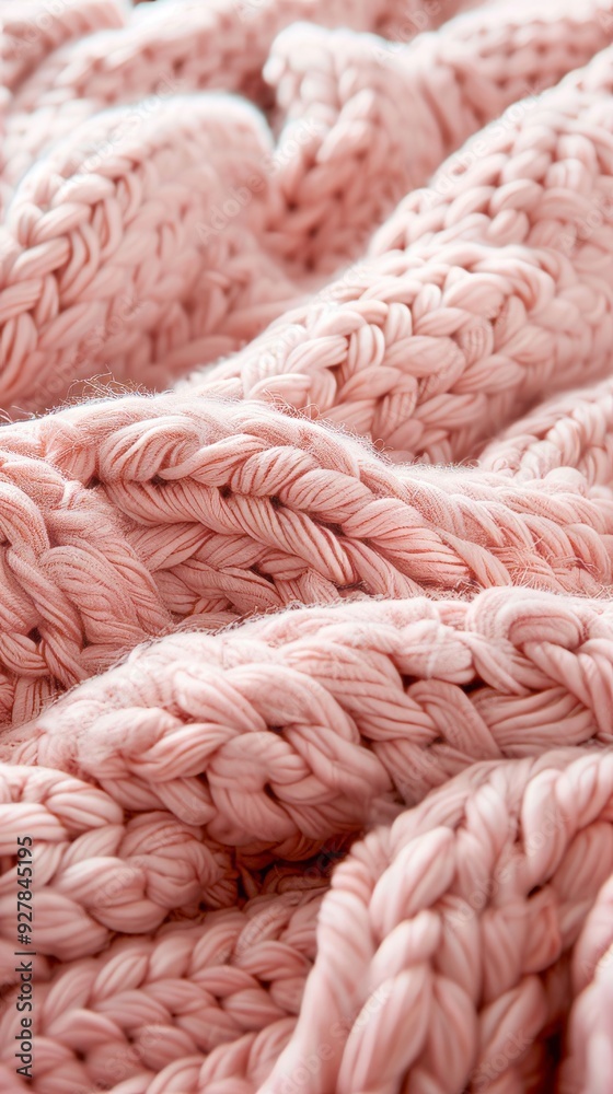 The luxurious texture of a soft pink oversized knitted blanket creates an inviting and cozy atmosphere The luxurious texture of a soft pink oversized knitted blanket creates an inviting and cozy atmosphere