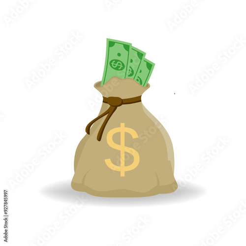 Obraz na płótnie Flat illustration of a money bag. Dollars . Wealth and banking icon for websites. Isolated on white w salonie