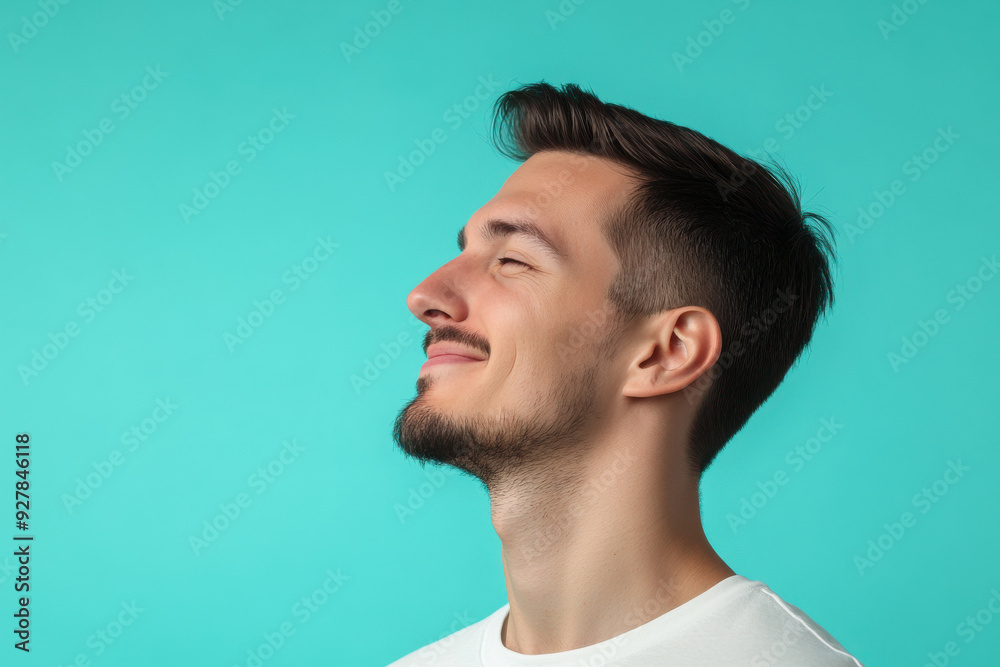 Obraz premium A close up of a man's face with his eyes closed