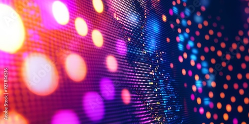 Multicolored digital screen wall displaying glowing light patterns in an indoor setting photo