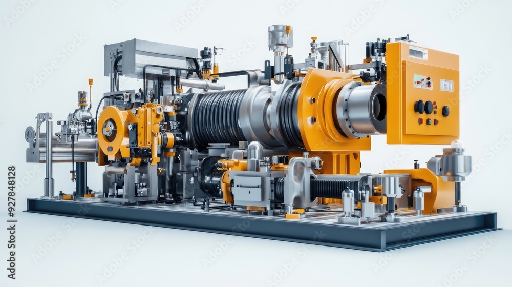 Fototapeta premium Industrial Machine for Production with Yellow Control Panel