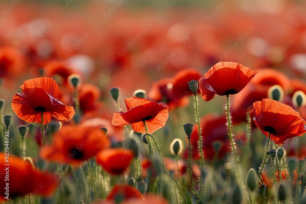 Obraz premium Vibrant poppy field representing remembrance during Anzac Day in full bloom
