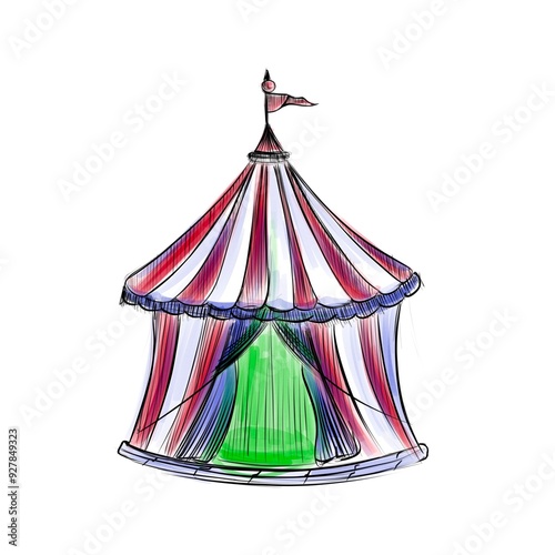 Sketch hand drawn circus tent dome, black line